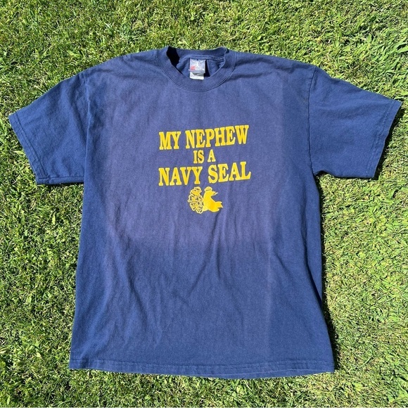 VTG Navy Seal Hanes Beefy T Shirt My Nephew is a Navy Seal LRG Armed Forces READ - Picture 1 of 9
